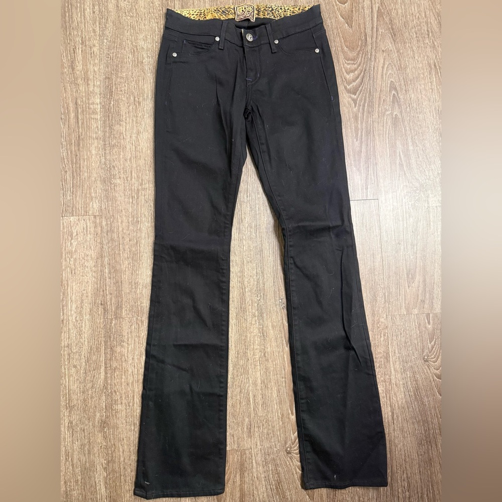 Rock & Republic Black Bootcut Jeans Women’s 25 Low Rise Flare Leopard Waist Y2K
